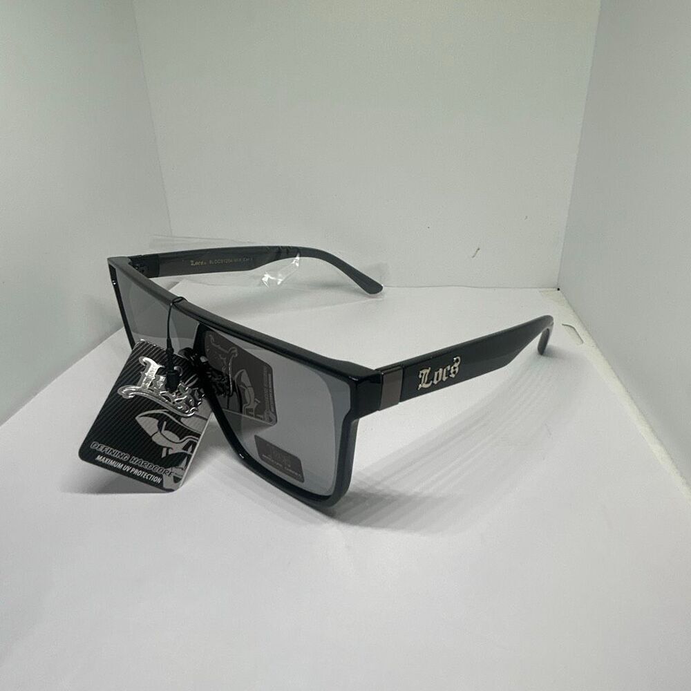 Locs Hardcore Shield Sunglasses Mirrored Lenses Black Frame UV Protection New
